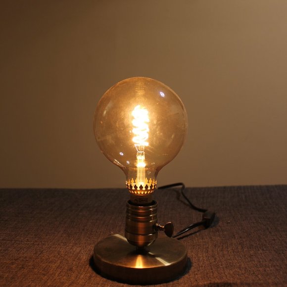 Ikea Megagram Brushed Metal Brass Table Lamp (with Large Globe Bulb) - Picture 4 of 6